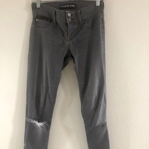 Express Distressed Super Soft Extreme Stretch Stella Ankle Low Rise Jeans Gray 2